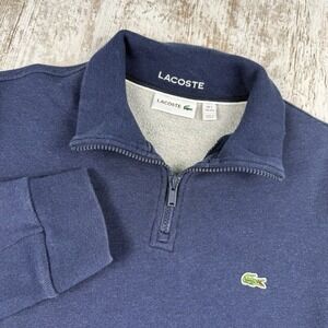 Lacoste Sweatshirt Mens Sz 2XL Blue 1/4 Zip Mock Neck Pullover Cotton Logo